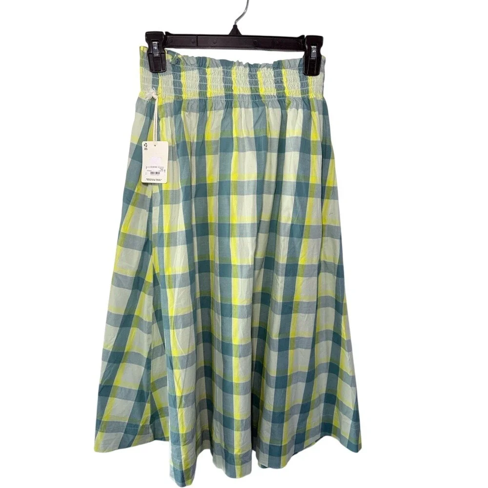 ana A New Approach Plaid 2 Piece Set Crop‎ Top Midi Skirt Yellow Green XS NWT